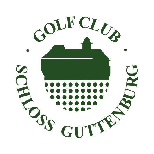 Runde Logo in grün auf weiß. Golf Club Schloss Guttenburg mit Schloss Grafik in die Mitte gesetzt.